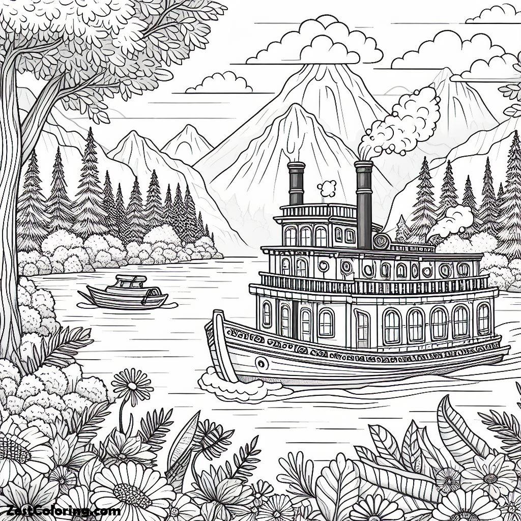 Boat, Steam Boat Coloring Page: Steam Boat Coloring PageFull Size Image