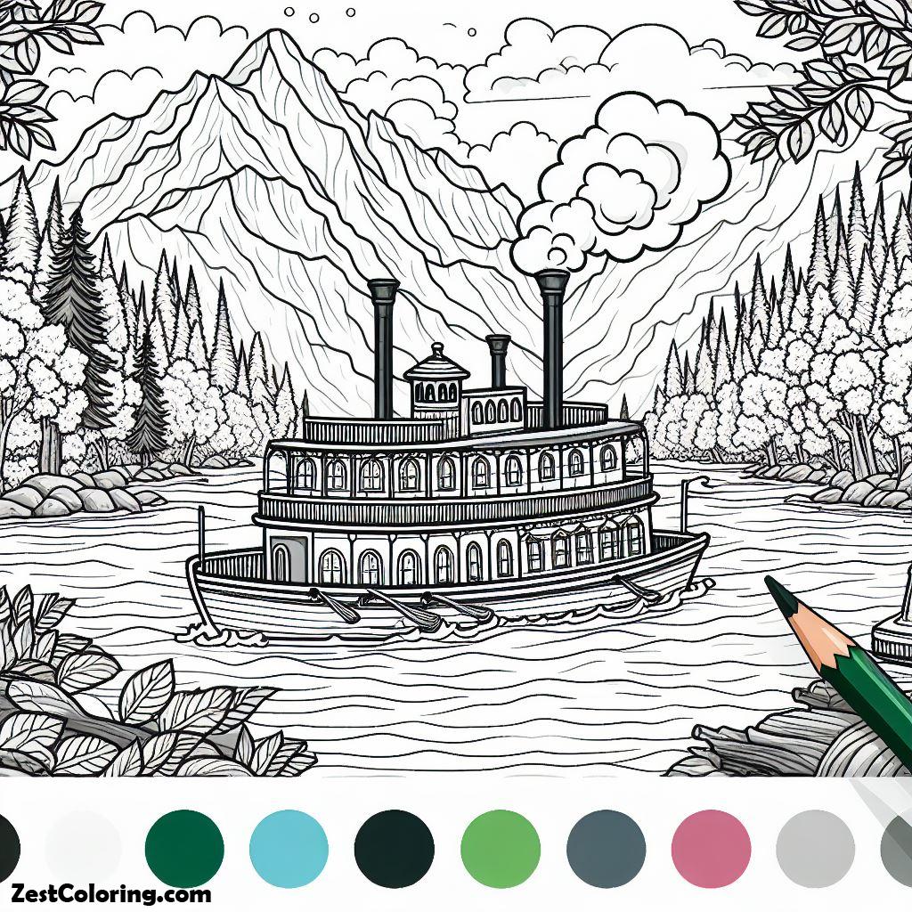 Boat, Steam Boat Coloring Page 2: Steam Boat Coloring Page 2Full Size Image