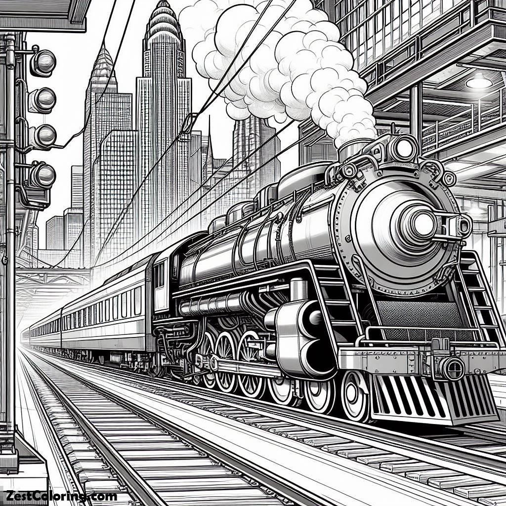 Rail Road, Streamlined Diesel Engine Train On Railroad Coloring Page: Streamlined Diesel Engine Train On Railroad Coloring PageFull Size Image