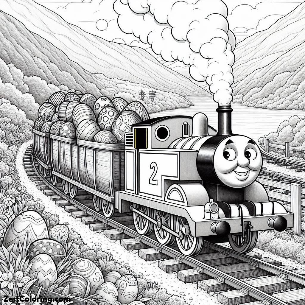 Rail Road, Thomas The Tank Engine Carrying Easter Egg On Railroad Coloring Page: Thomas The Tank Engine Carrying Easter Egg On Railroad Coloring PageFull Size Image