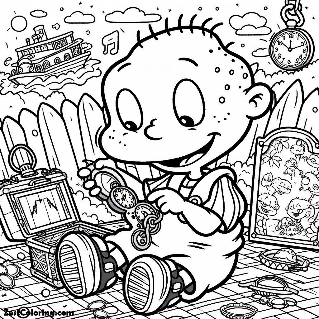 Rugrats, Tommy Play With His New Pocket Watch In Rugrats Coloring Page: Tommy Play With His New Pocket Watch In Rugrats Coloring PageFull Size Image