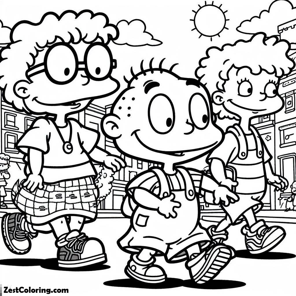 Rugrats, Tommy Walking Around With His Parents In Rugrats Coloring Page: Tommy Walking Around With His Parents In Rugrats Coloring PageFull Size Image