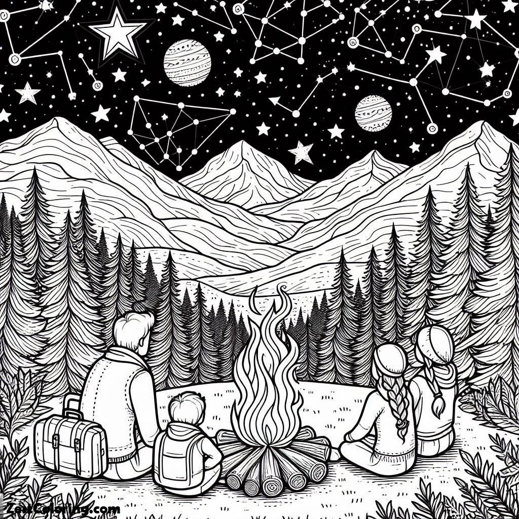 Camping, Watching Stars When Doing Camping Coloring Page: Watching Stars When Doing Camping Coloring PageFull Size Image