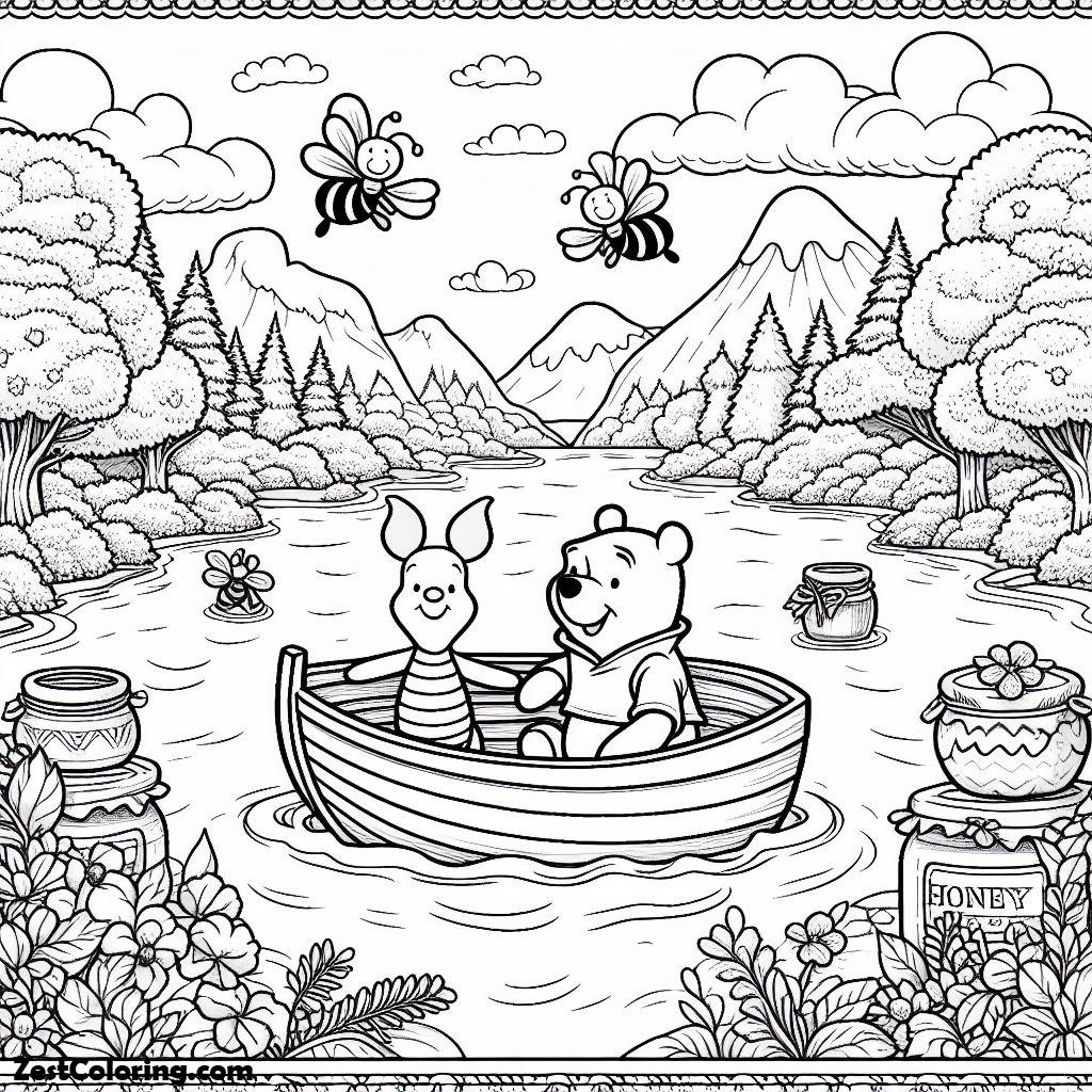 Boat, Winnie The Pooh On SS Pooh Boat Coloring Page: Winnie The Pooh On SS Pooh Boat Coloring PageFull Size Image