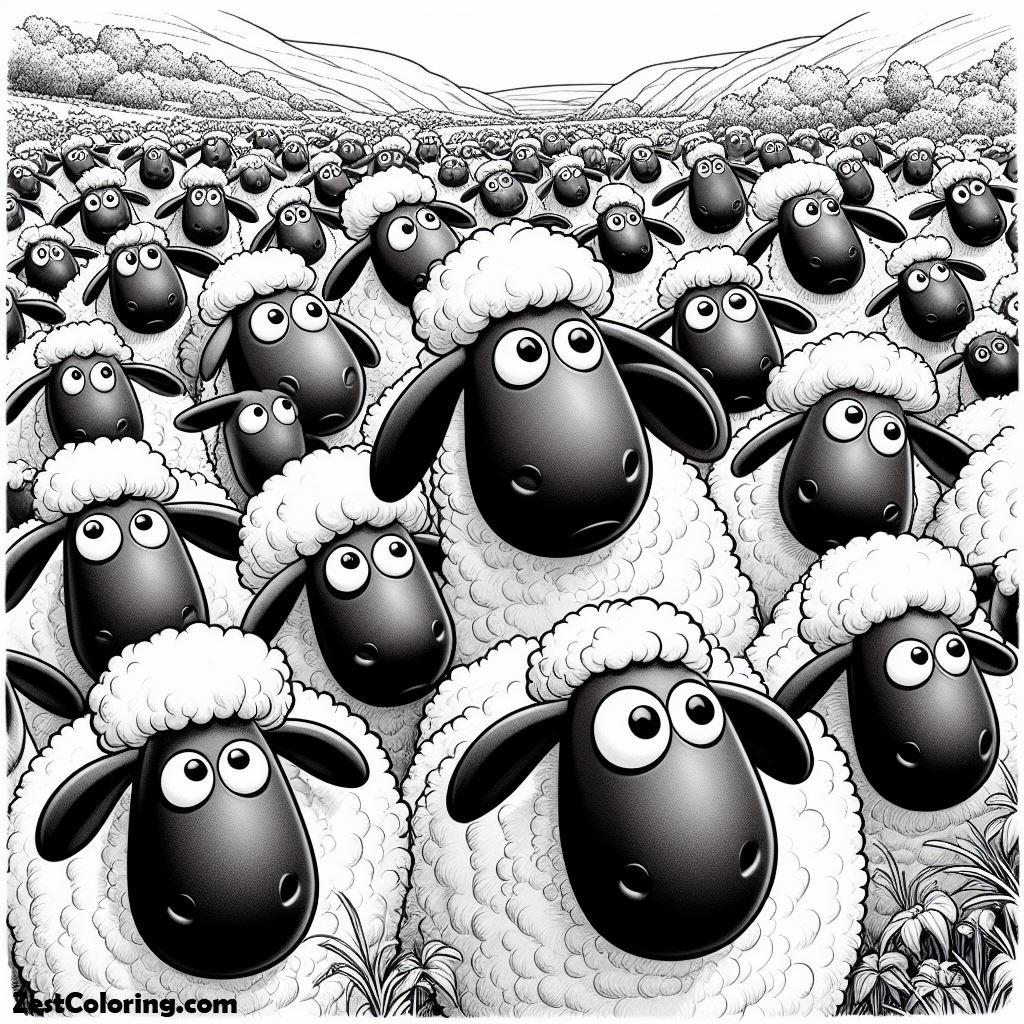 Shaun The Sheep, A Flock Of Sheep Is Stunned When They See Something In Shaun The Sheep Coloring Page: A Flock Of Sheep Is Stunned When They See Something In Shaun The Sheep Coloring PageFull Size Image