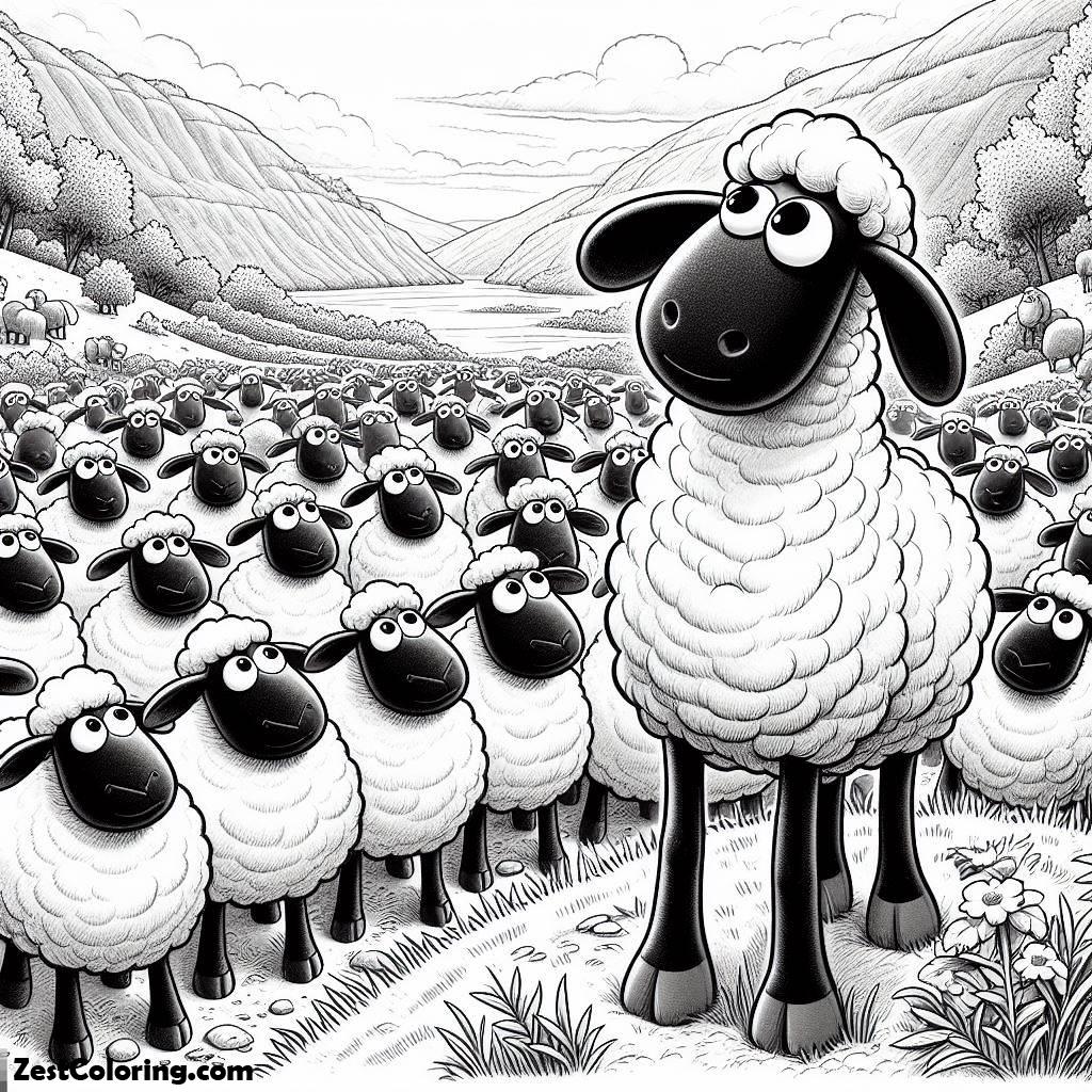 Shaun The Sheep, All The Flock Looked At Something On The Sky In Shaun The Sheep Coloring Page: All The Flock Looked At Something On The Sky In Shaun The Sheep Coloring PageFull Size Image