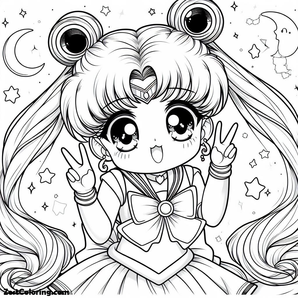 Sailor Moon, Chubby Sailor Moon Pose Peace In Sailor Moon Coloring Page: Chubby Sailor Moon Pose Peace In Sailor Moon Coloring PageFull Size Image