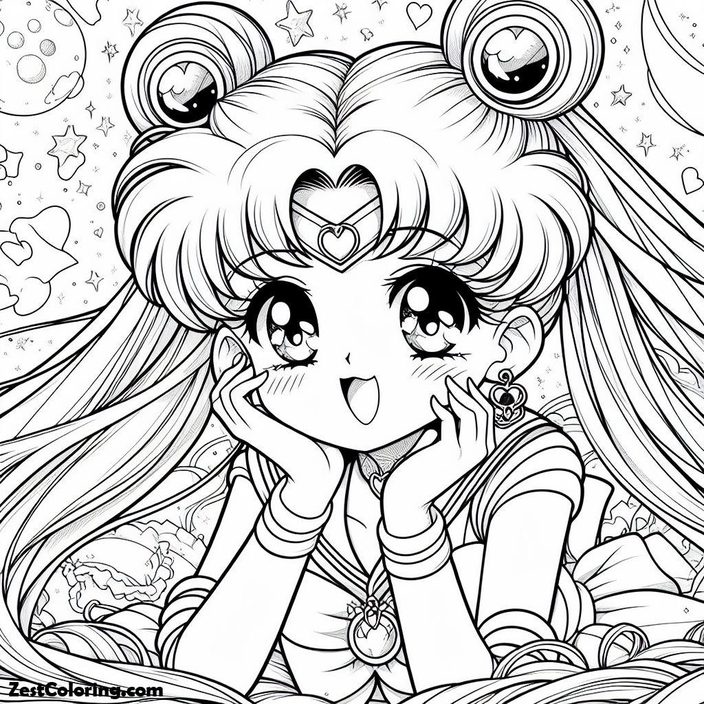 Sailor Moon, Pretty And Cheerful Sailor Moon In Sailor Moon Coloring Page: Pretty And Cheerful Sailor Moon In Sailor Moon Coloring PageFull Size Image