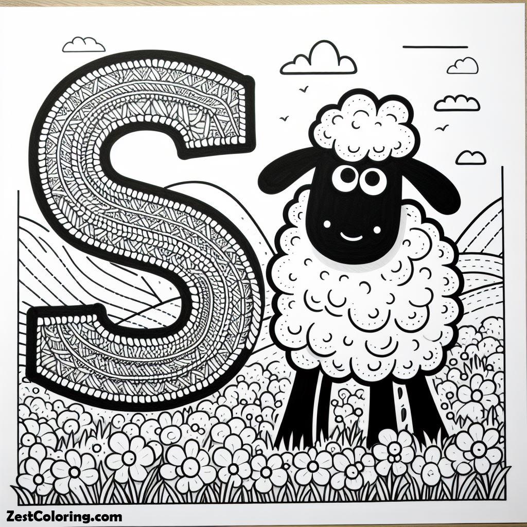 Shaun The Sheep, S Is For Shaun The Sheep At The Flower Garden Coloring Page: S Is For Shaun The Sheep At The Flower Garden Coloring PageFull Size Image