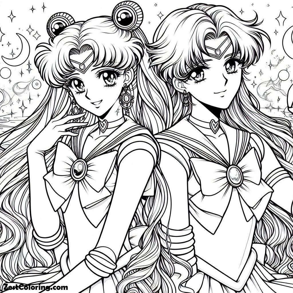Sailor Moon, Sailor Moon And Sailor Mercury In Sailor Moon Coloring Page: Sailor Moon And Sailor Mercury In Sailor Moon Coloring PageFull Size Image