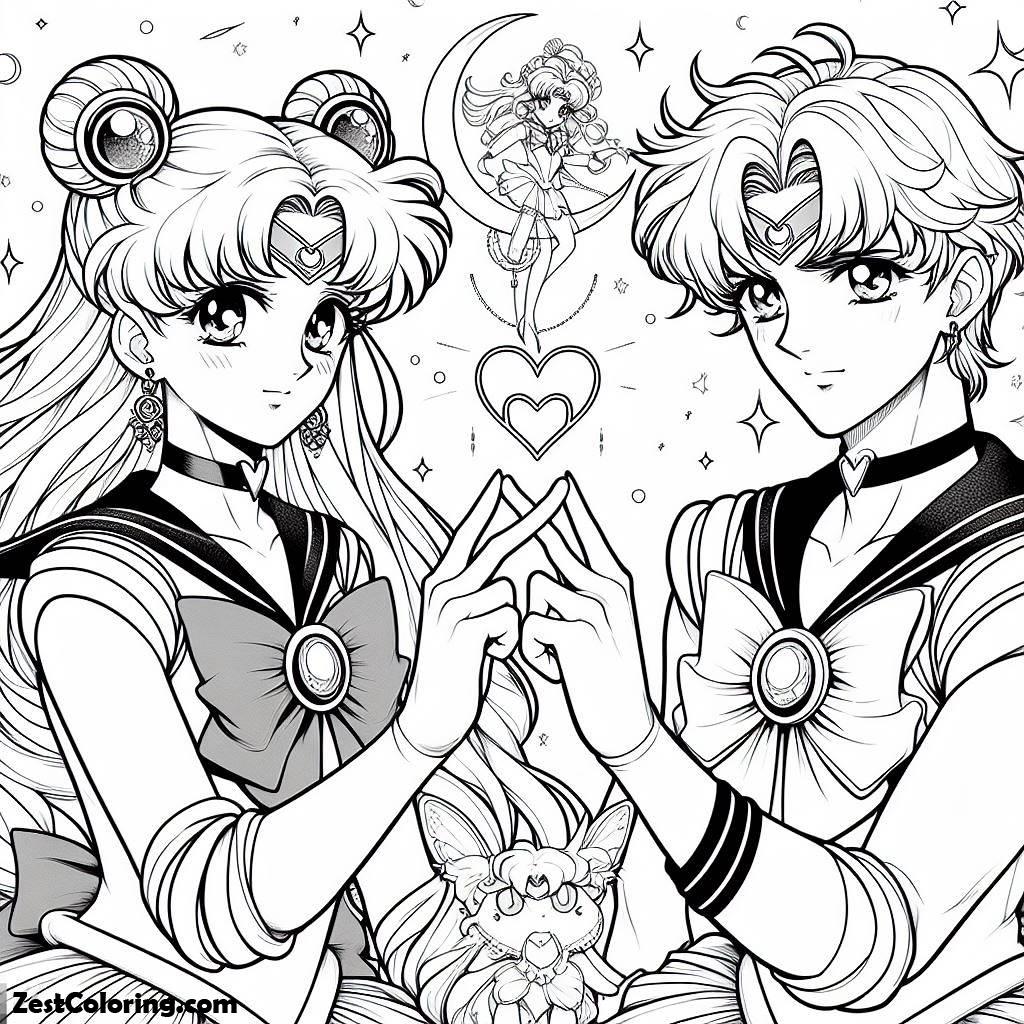 Sailor Moon, Sailor Neptune And Sailor Moon In Sailor Moon Coloring Page: Sailor Neptune And Sailor Moon In Sailor Moon Coloring PageFull Size Image