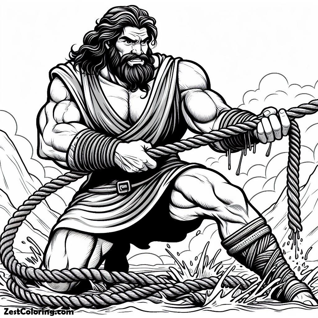 Samson Push Thick Rope Until It Breaks Coloring Page : Coloring for ...