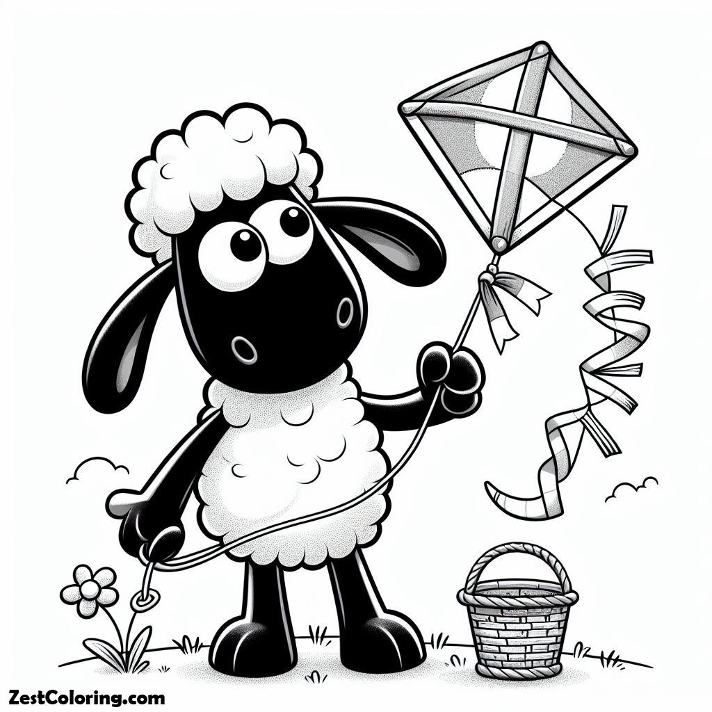 Shaun The Sheep, Shaun The Sheep Playing Kite Coloring Page: Shaun The Sheep Playing Kite Coloring PageFull Size Image