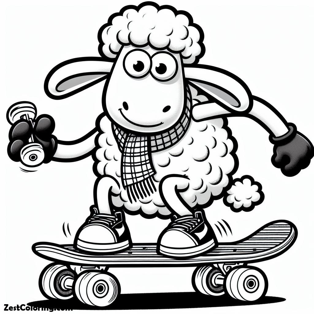 Shaun The Sheep, Shaun The Sheep Playing Skateboard While Lifting Dummbell Coloring Page: Shaun The Sheep Playing Skateboard While Lifting Dummbell Coloring PageFull Size Image