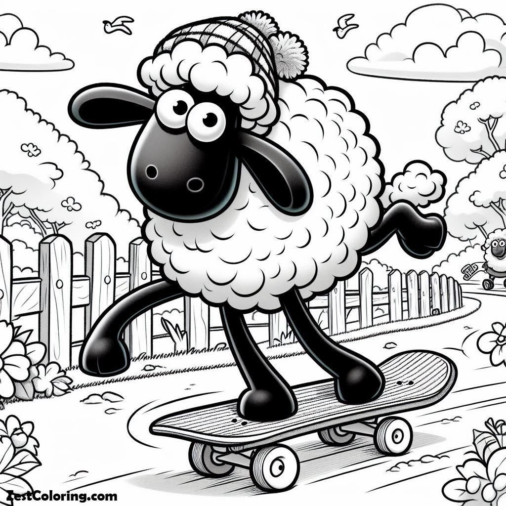 Shaun The Sheep, Shaun The Sheep Plays Acrobatic Skateboarding Coloring Page: Shaun The Sheep Plays Acrobatic Skateboarding Coloring PageFull Size Image