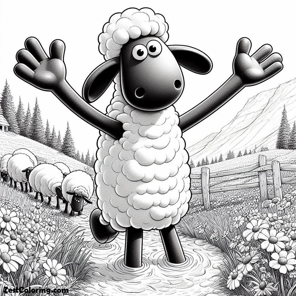 Shaun The Sheep, Shaun The Sheep Rise His Two Hand To Show His Joy Coloring Page: Shaun The Sheep Rise His Two Hand To Show His Joy Coloring PageFull Size Image