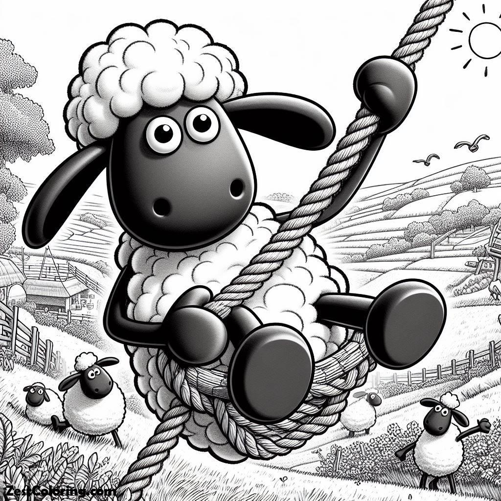Shaun The Sheep, Shaun The Sheep Swinging With Rope Coloring Page: Shaun The Sheep Swinging With Rope Coloring PageFull Size Image