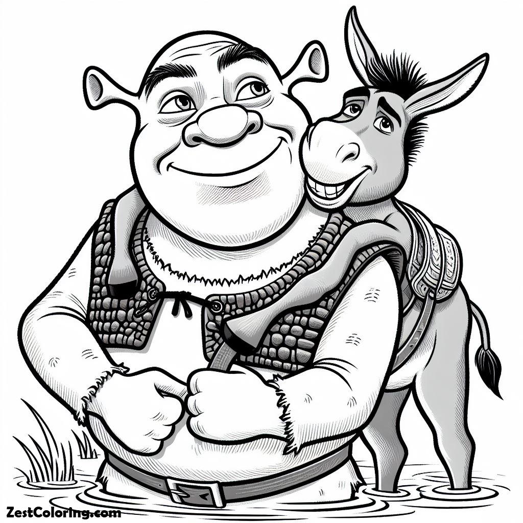 shrek, Donkey Is On Shrek Shoulder Coloring Page: Donkey Is On Shrek Shoulder Coloring PageFull Size Image