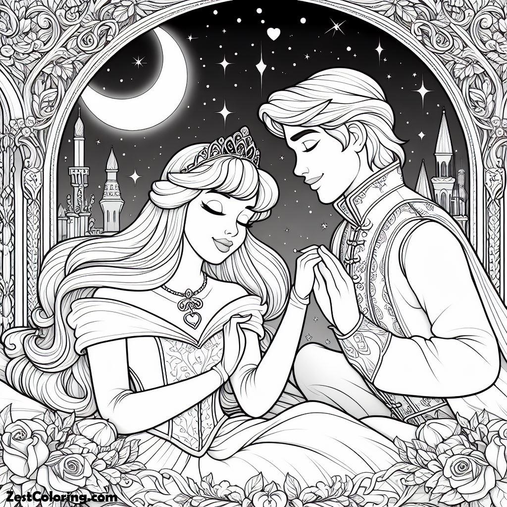 Sleeping Beauty, Prince Phillip And Princess Aurora Love Each Other In Sleeping Beauty Coloring Page: Prince Phillip And Princess Aurora Love Each Other In Sleeping Beauty Coloring PageFull Size Image