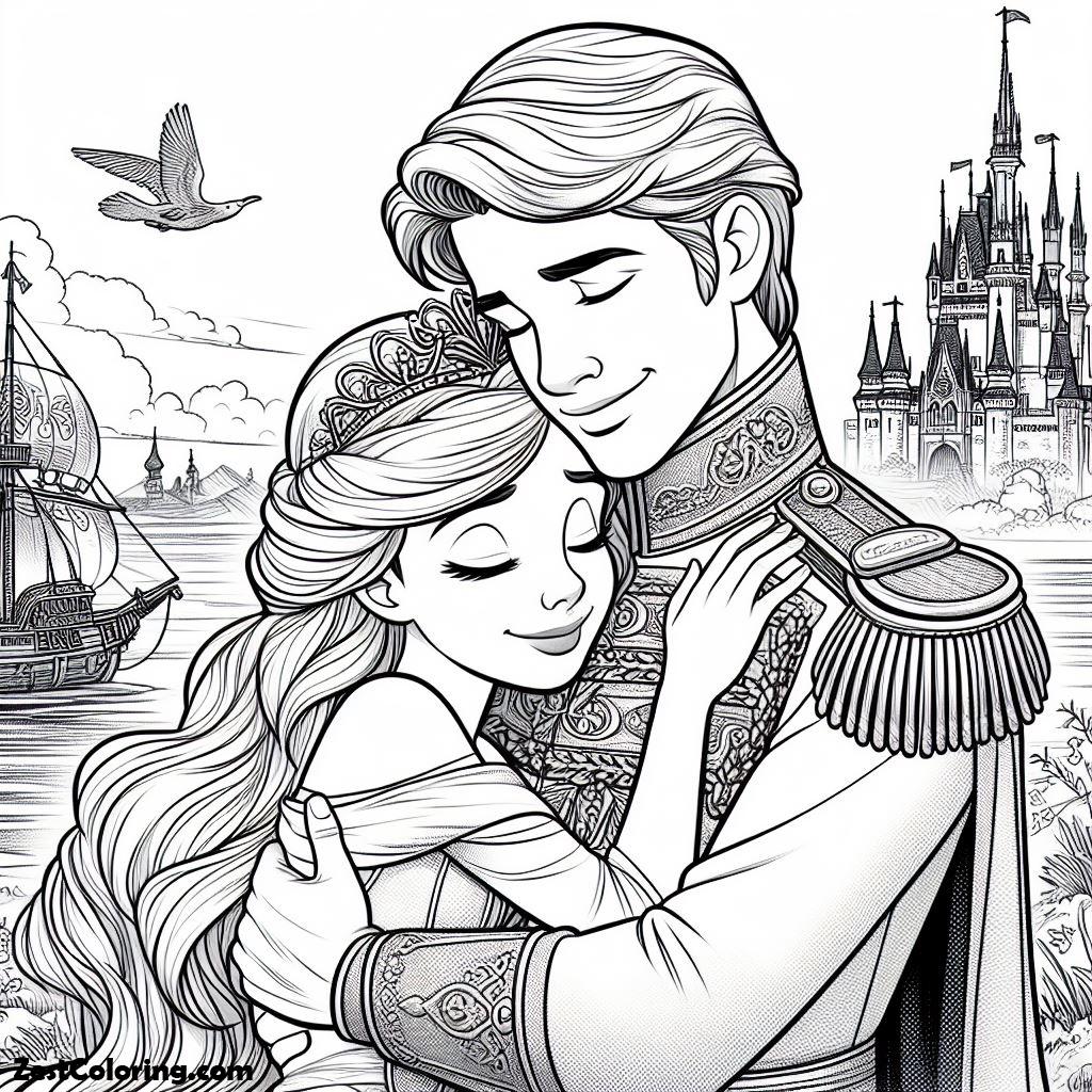 Sleeping Beauty, Prince Phillip Hug Princess Aurora In Sleeping Beauty Coloring Page: Prince Phillip Hug Princess Aurora In Sleeping Beauty Coloring PageFull Size Image