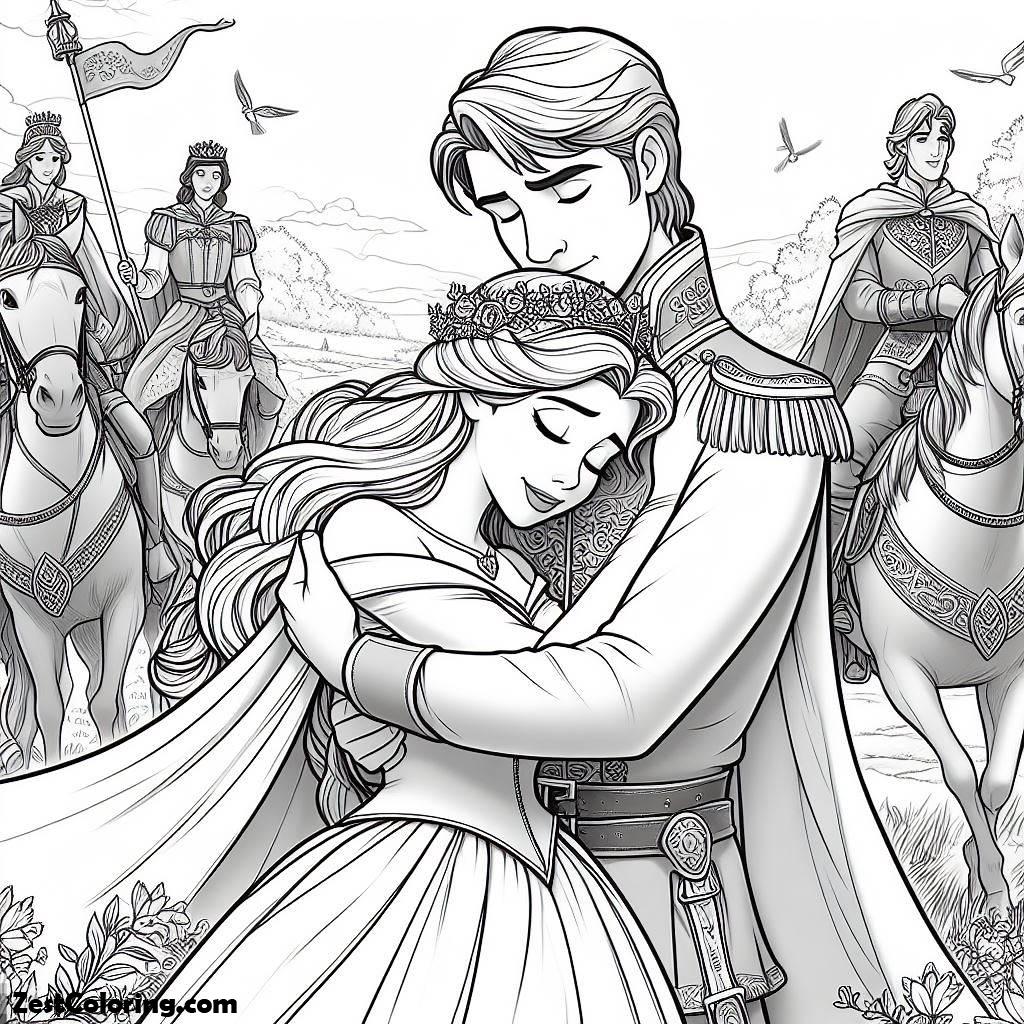 Sleeping Beauty, Prince Phillip Hug Princess Aurora With Love In Sleeping Beauty Coloring Page: Prince Phillip Hug Princess Aurora With Love In Sleeping Beauty Coloring PageFull Size Image