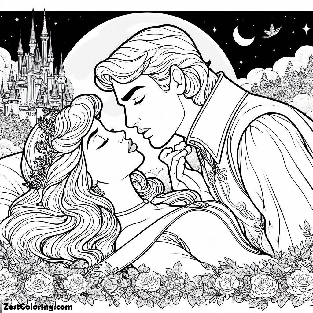 Sleeping Beauty, Prince Phillip Is Going To Kiss Princess Aurora In Sleeping Beauty Coloring Page: Prince Phillip Is Going To Kiss Princess Aurora In Sleeping Beauty Coloring PageFull Size Image