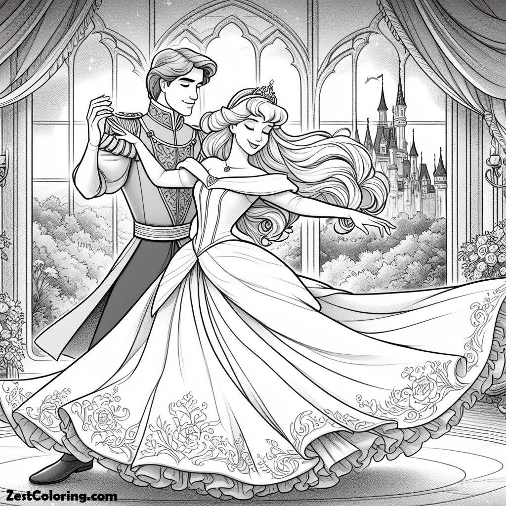 Princess Aurora Dance With Prince Phillip In Sleeping Beauty Coloring ...
