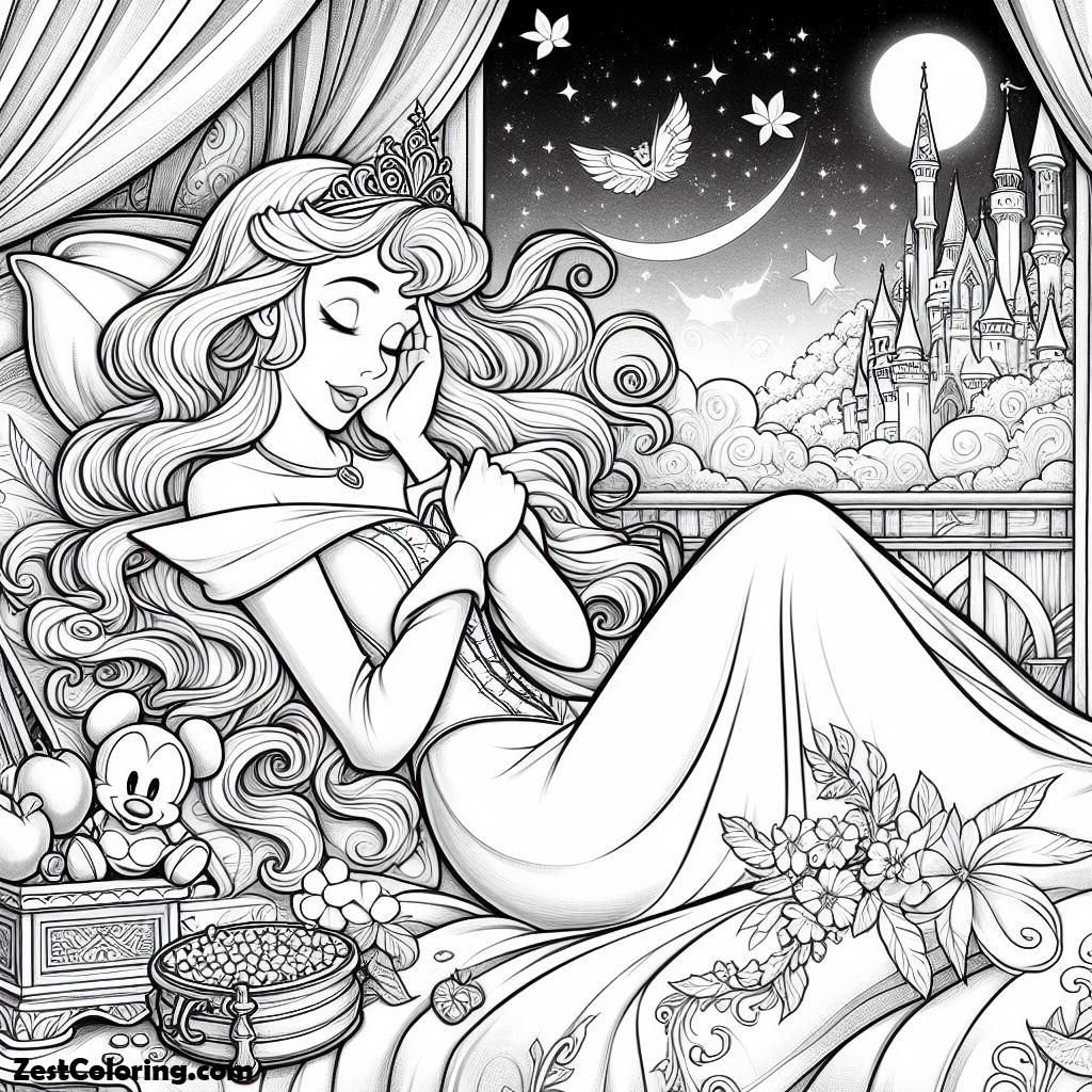 Sleeping Beauty, Princess Aurora Feel Tired In Sleeping Beauty Coloring Page: Princess Aurora Feel Tired In Sleeping Beauty Coloring PageFull Size Image