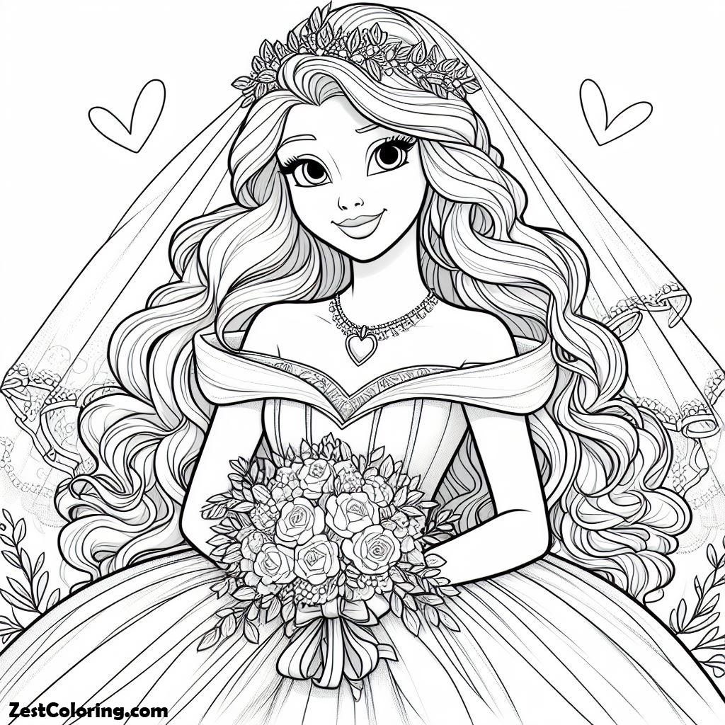 Sleeping Beauty, Princess Aurora In Her Wedding Dress In Sleeping Beauty Coloring Page: Princess Aurora In Her Wedding Dress In Sleeping Beauty Coloring PageFull Size Image