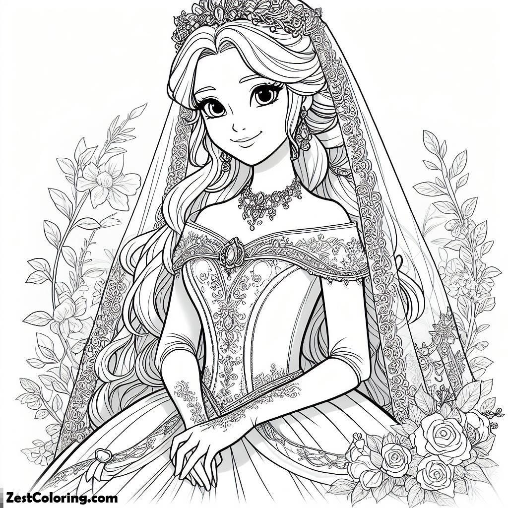 Sleeping Beauty, Princess Aurora Looks Very Beautiful In Her Wedding Dress In Sleeping Beauty Coloring Page: Princess Aurora Looks Very Beautiful In Her Wedding Dress In Sleeping Beauty Coloring PageFull Size Image