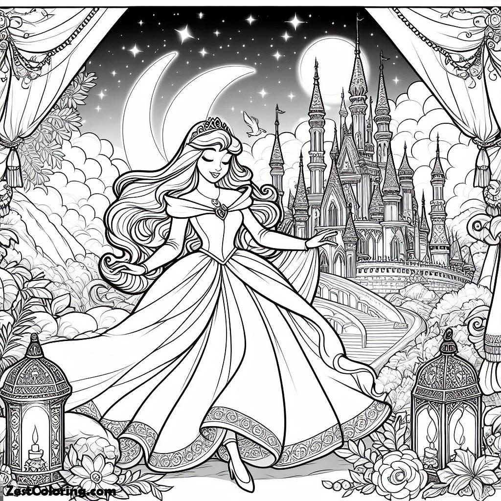 Sleeping Beauty, Princess Aurora Wander Around In Sleeping Beauty Coloring Page: Princess Aurora Wander Around In Sleeping Beauty Coloring PageFull Size Image