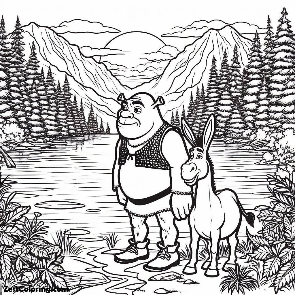 shrek, Shrek And Donkey At Side Of Lake Coloring Page: Shrek And Donkey At Side Of Lake Coloring PageFull Size Image