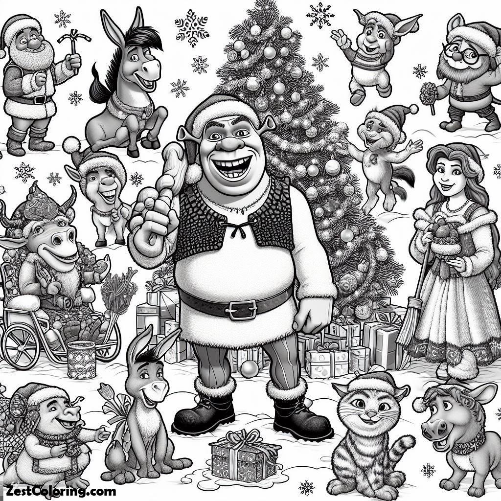 shrek, Shrek And Friends On Christmas Coloring Page: Shrek And Friends On Christmas Coloring PageFull Size Image