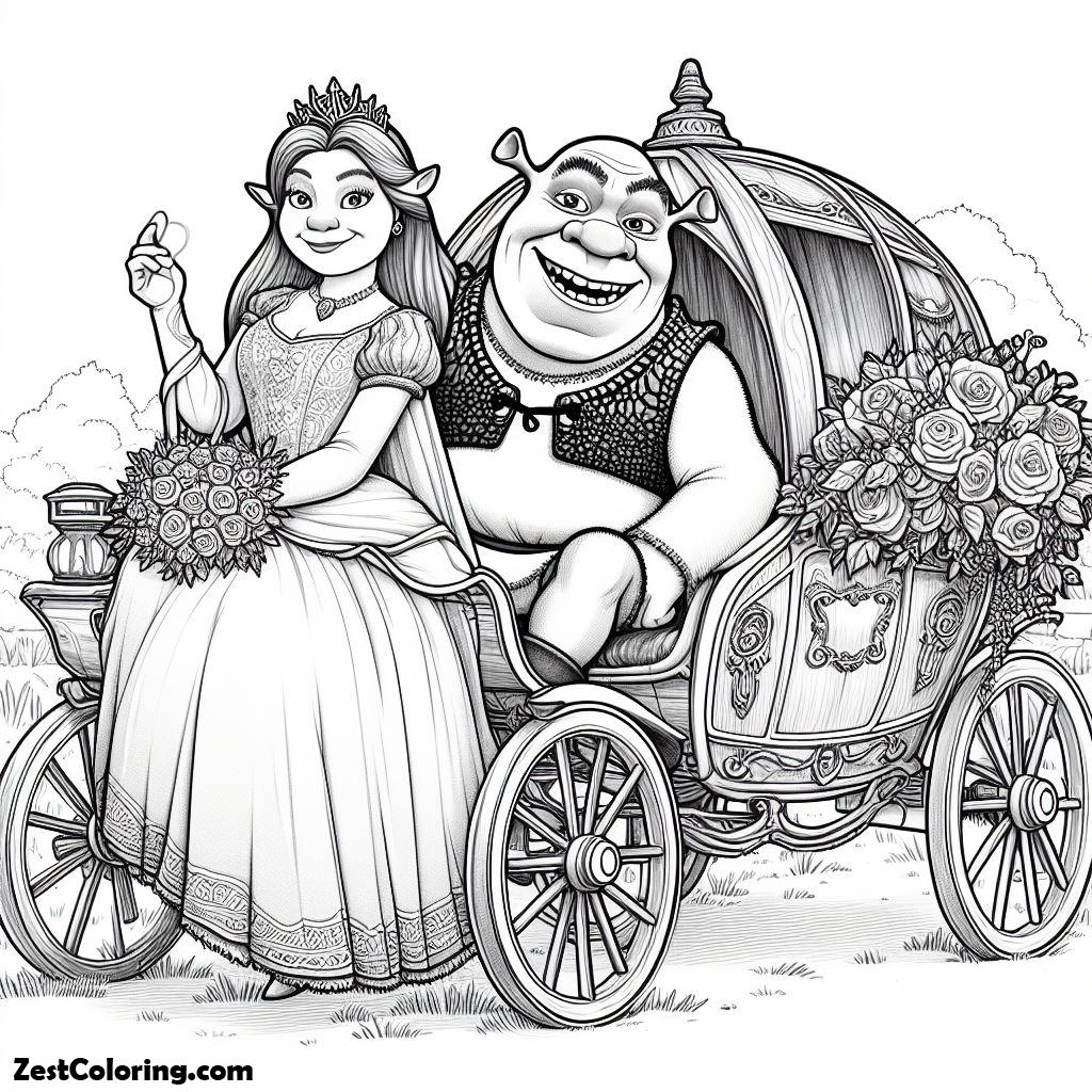 shrek, Shrek And Princess Fiona Were Just Married Coloring Page: Shrek And Princess Fiona Were Just Married Coloring PageFull Size Image