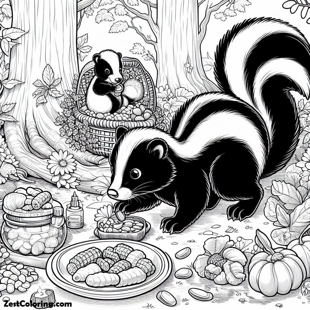 skunk, Skunk Have Many Food For His Lunch Coloring Page: Skunk Have Many Food For His Lunch Coloring PageFull Size Image