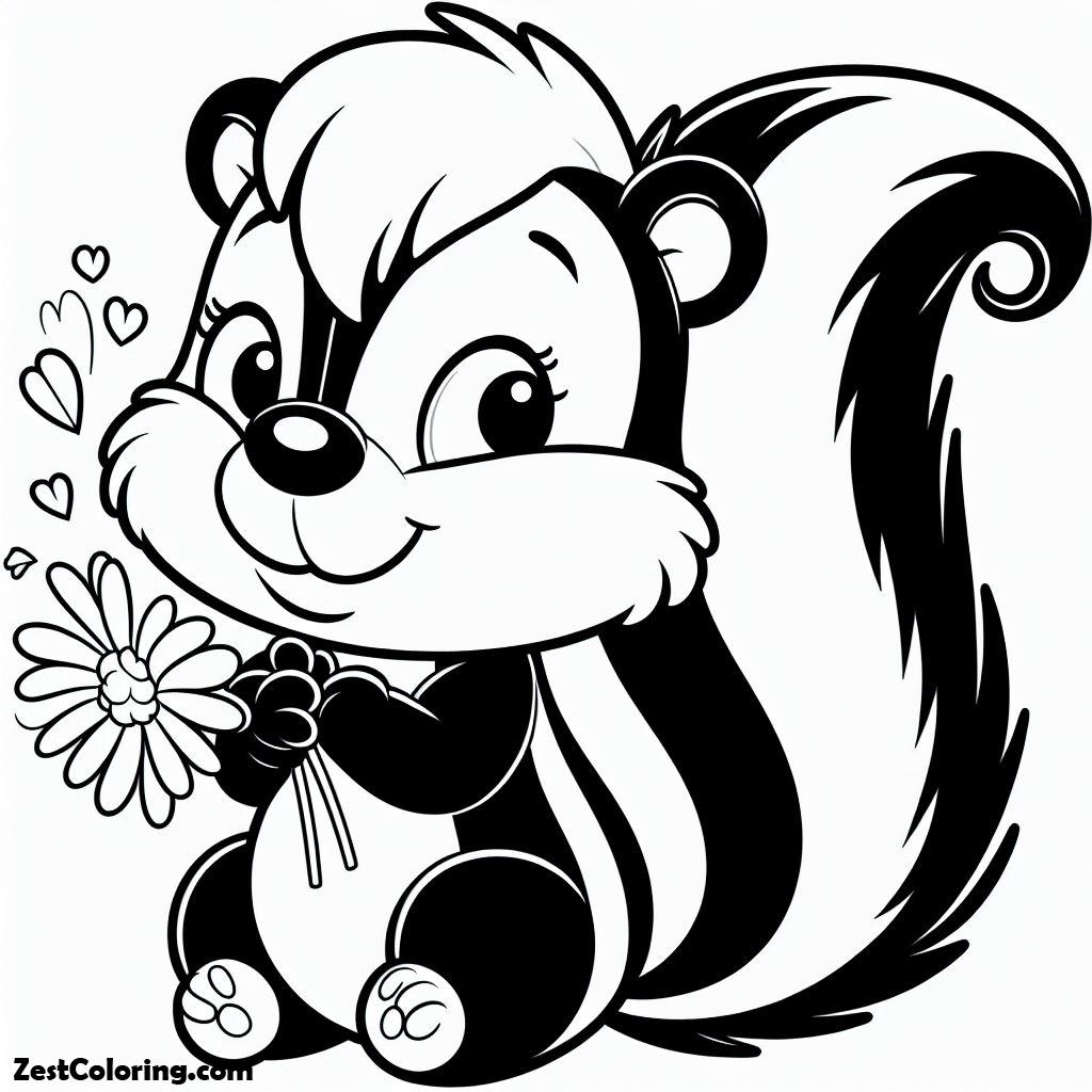 Smiling Skunk In Love Coloring Page : Coloring for Kids – Smart