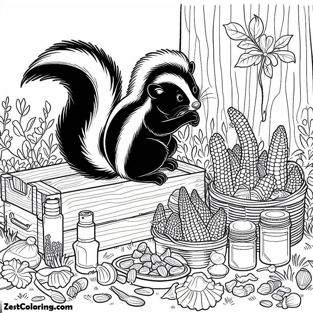 skunk, The Skunk Was Amazed To See The Amount Of Food In Front Of Him Coloring Page: The Skunk Was Amazed To See The Amount Of Food In Front Of Him Coloring PageFull Size Image