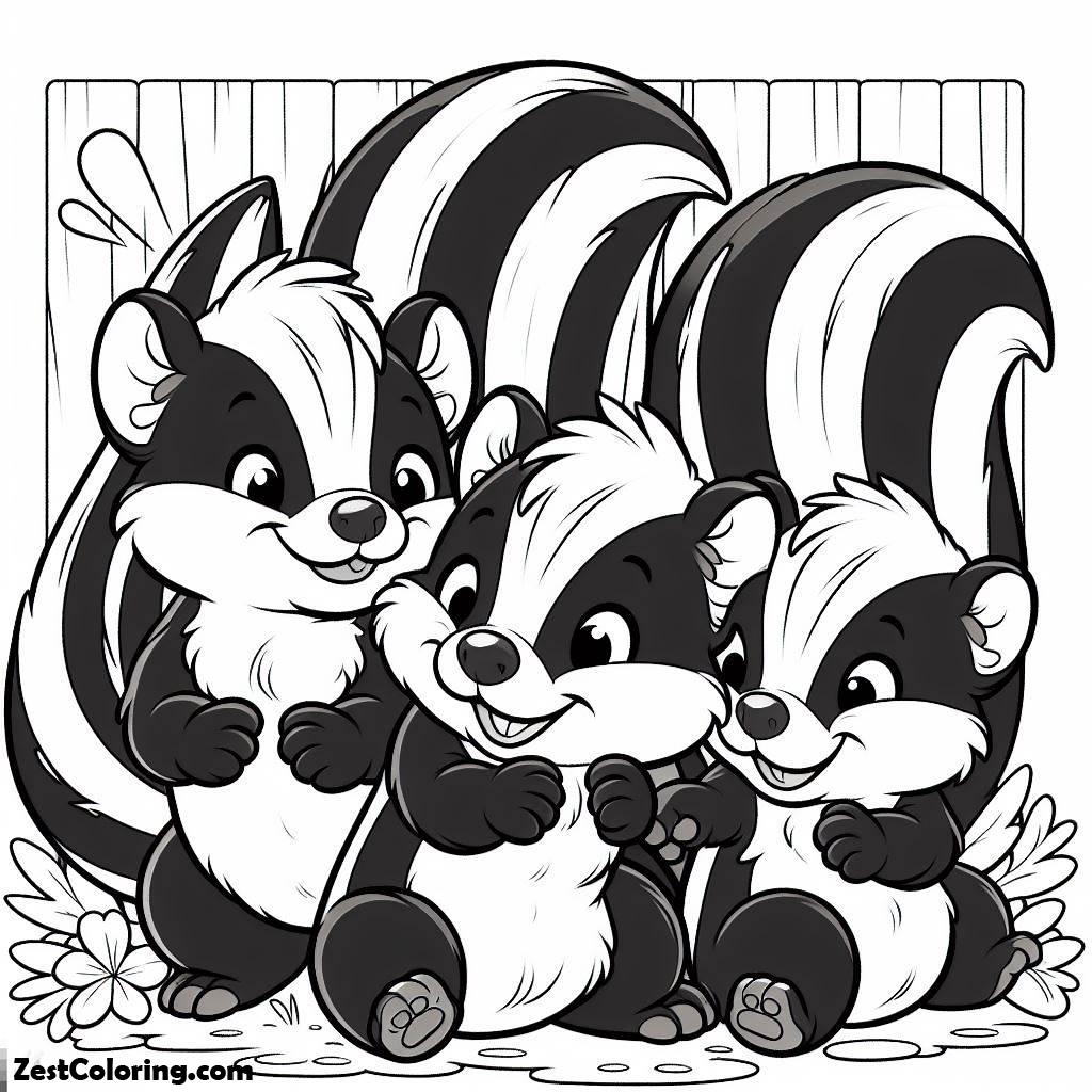 Three Striped Skunks Coloring Page : Coloring for Kids – Smart