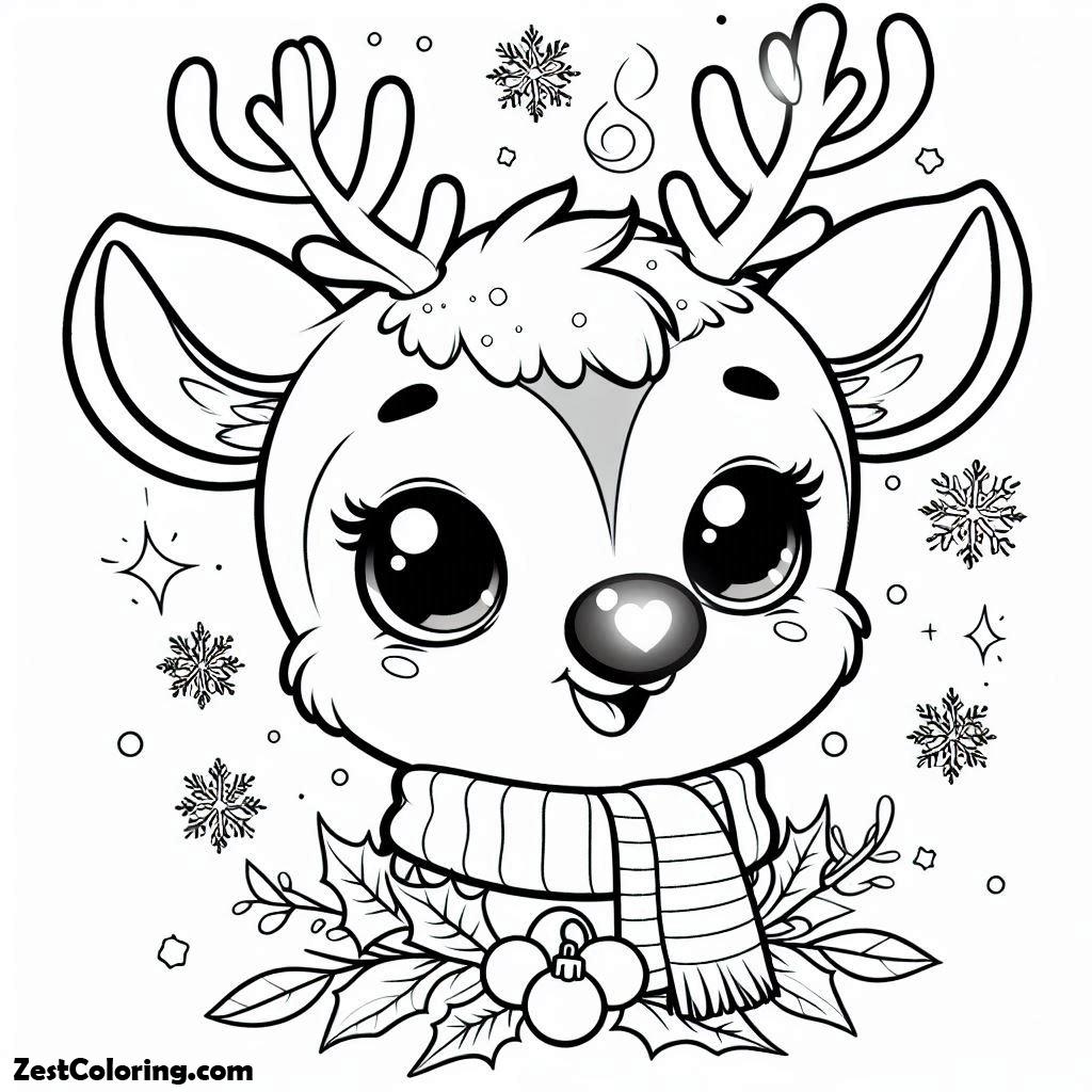 Christmas, A Beautiful Christmas Reindeer With Glowing Nose On Christmas Coloring Page: A Beautiful Christmas Reindeer With Glowing Nose On Christmas Coloring PageFull Size Image