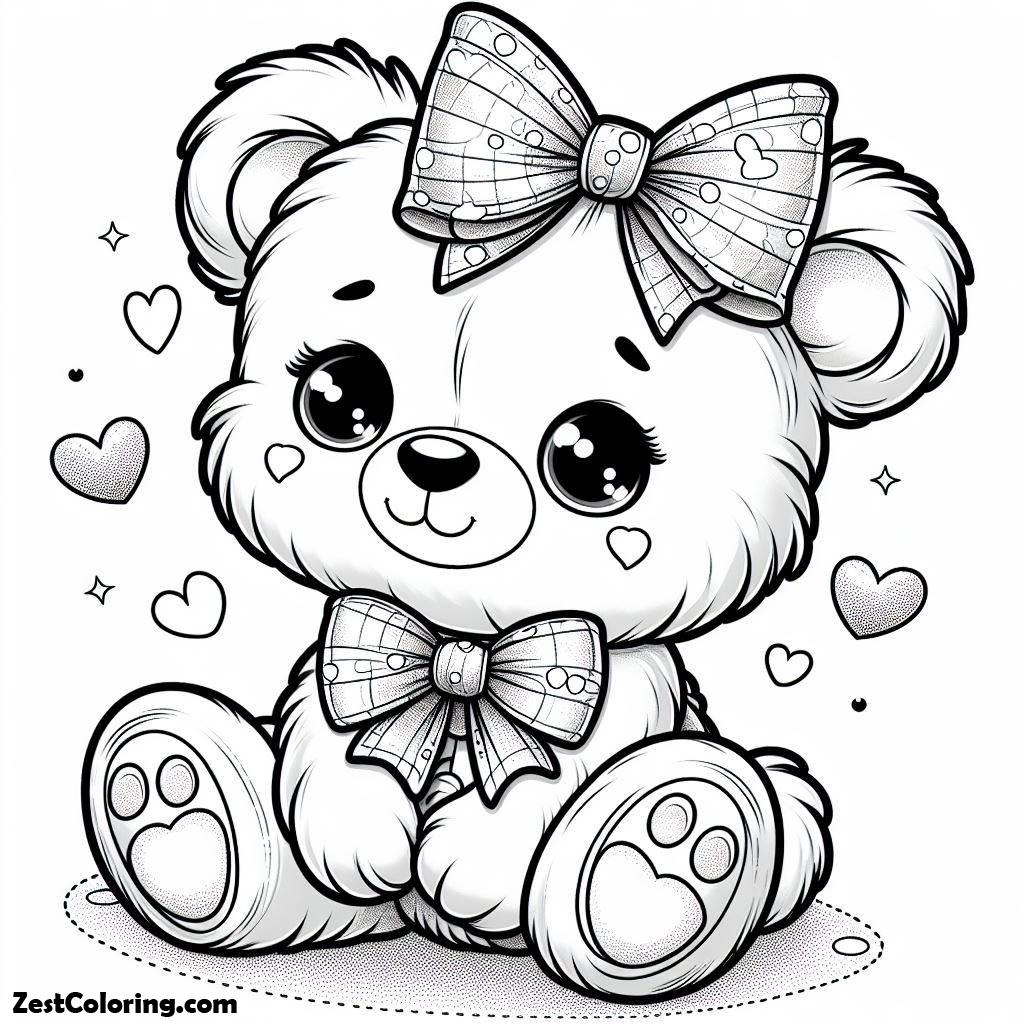 Teddy Bear, A Cute Little Bear Wear Cute Ribbon In Teddy Bear Coloring Page: A Cute Little Bear Wear Cute Ribbon In Teddy Bear Coloring PageFull Size Image