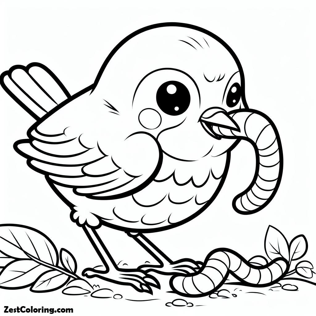 Bird, A Cute Little Robin Bird Eat Worm Coloring Page: A Cute Little Robin Bird Eat Worm Coloring PageFull Size Image