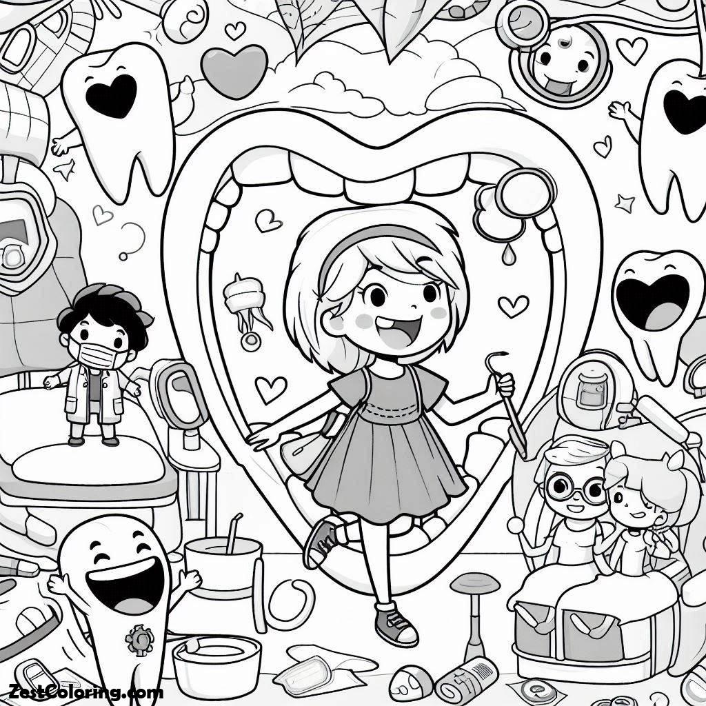 Dental Health, A Fun World In Dental Health Coloring Page: A Fun World In Dental Health Coloring PageFull Size Image