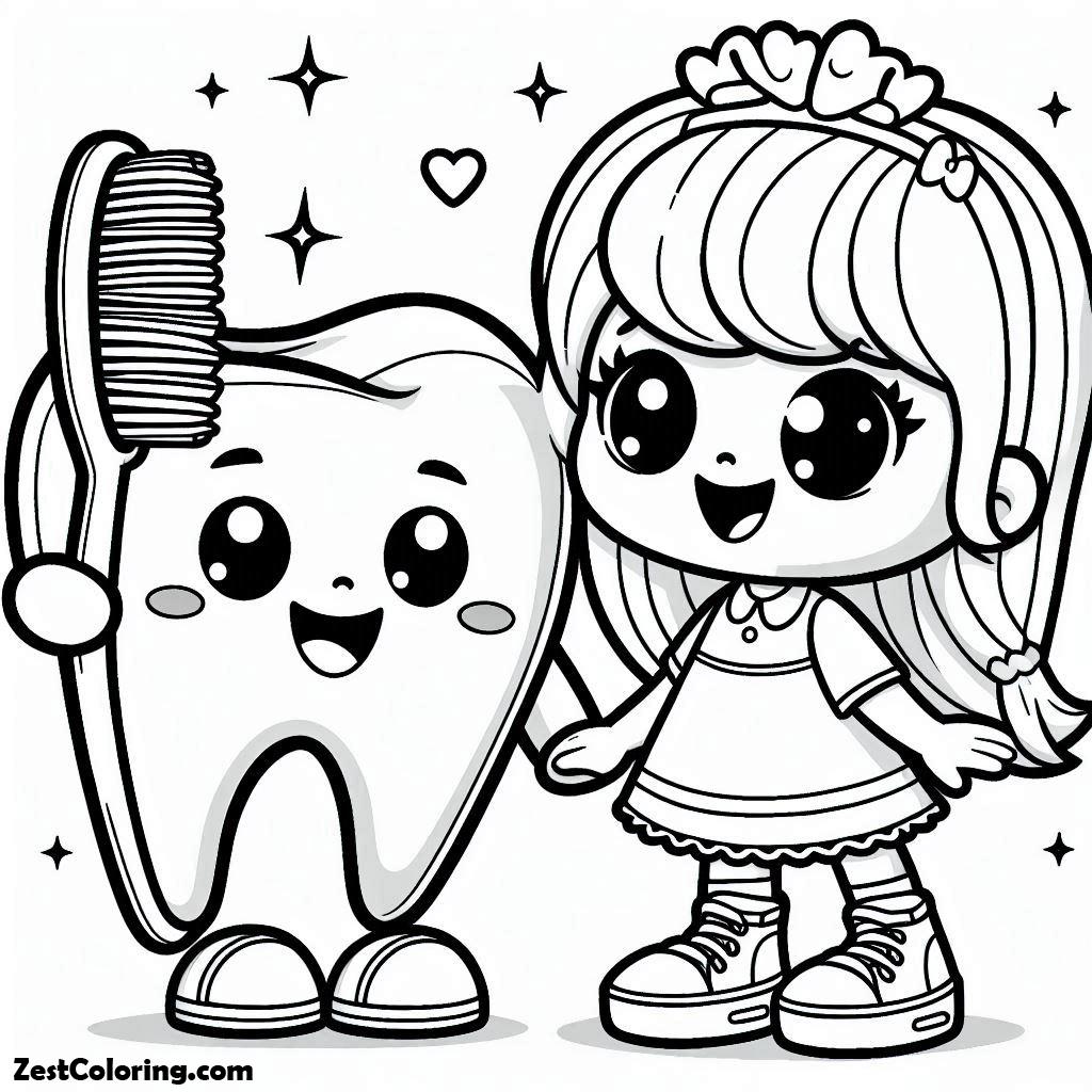 Dental Health, A Girl And Tooth Are Best Friend In Dental Health Coloring Page: A Girl And Tooth Are Best Friend In Dental Health Coloring PageFull Size Image