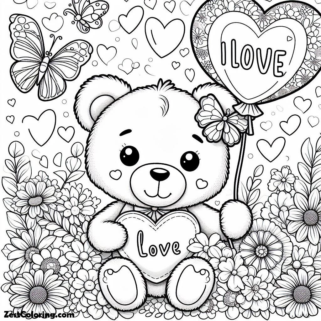 Teddy Bear, A Girl Bear And Valentine In Teddy Bear Coloring Page: A Girl Bear And Valentine In Teddy Bear Coloring PageFull Size Image