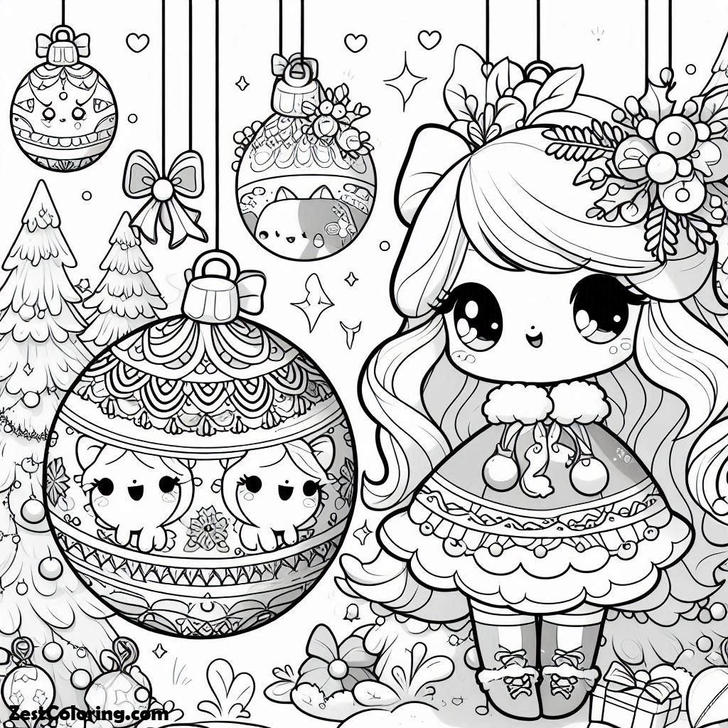 Christmas, A Girl Very Happy Have Lovely Christmas Ball Ornaments For Christmas Tree Coloring Page: A Girl Very Happy Have Lovely Christmas Ball Ornaments For Christmas Tree Coloring PageFull Size Image