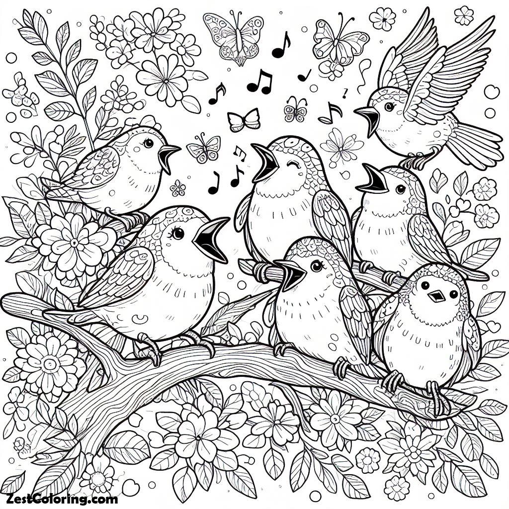 Bird, A Group Of Birds Song Very Beautifully Coloring Page: A Group Of Birds Song Very Beautifully Coloring PageFull Size Image