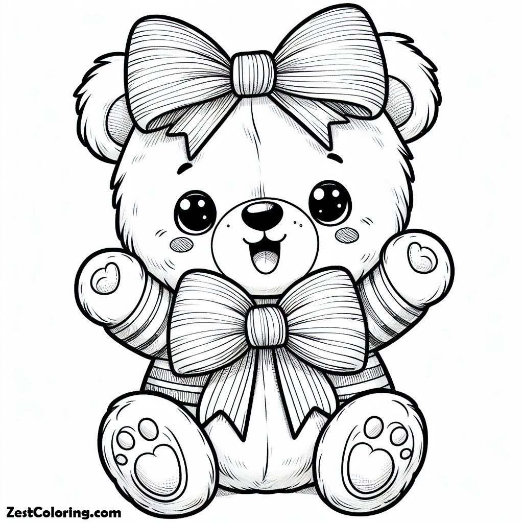 Teddy Bear, A Little Bear Wear Cute Ribbon In Teddy Bear Coloring Page: A Little Bear Wear Cute Ribbon In Teddy Bear Coloring PageFull Size Image