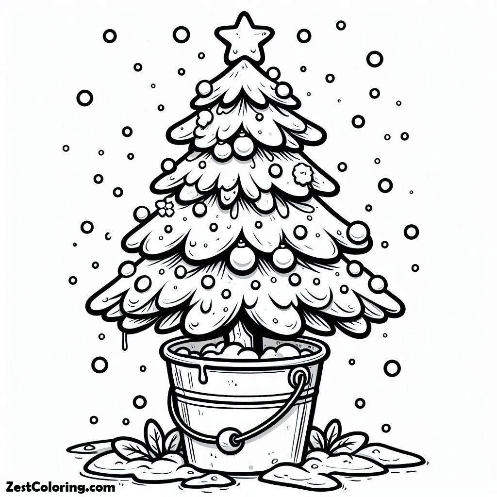 Christmas Tree, A Little Christmas Tree In A Little Bucket Coloring Page: A Little Christmas Tree In A Little Bucket Coloring PageFull Size Image