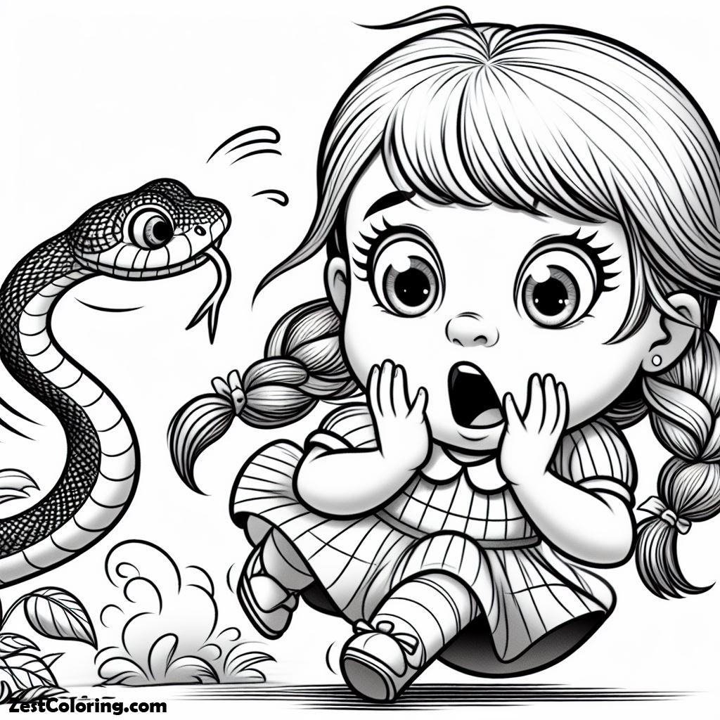 April Fools Day, A Little Girl Surprised By Plastic Snake On April Fools Day Coloring Page: A Little Girl Surprised By Plastic Snake On April Fools Day Coloring PageFull Size Image
