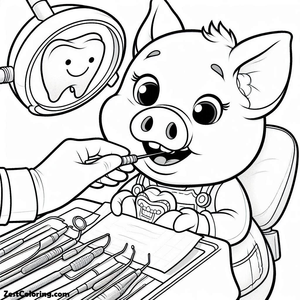 Dental Health, A Little Pig Checking For Cavities In Dental Health Coloring Page: A Little Pig Checking For Cavities In Dental Health Coloring PageFull Size Image